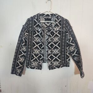 Who What Wear Fringe Trim Aztec Jacquard Black White Jacket Size Large